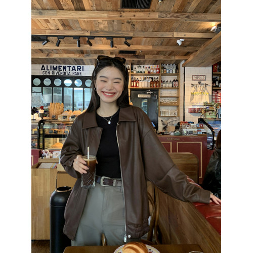 復古黑色pu皮衣外套女2025春秋新款高級感寬松小個子夾克上衣短款