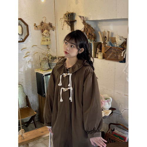 森系復古娃娃領夾棉棉衣外套冬季中長款加厚純棉棉服燈籠袖大衣 森系復古娃娃領夾棉棉衣外套冬季中長款加厚純棉棉服燈籠袖大衣