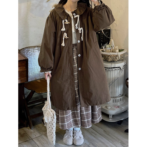 森系復古娃娃領夾棉棉衣外套冬季中長款加厚純棉棉服燈籠袖大衣 森系復古娃娃領夾棉棉衣外套冬季中長款加厚純棉棉服燈籠袖大衣