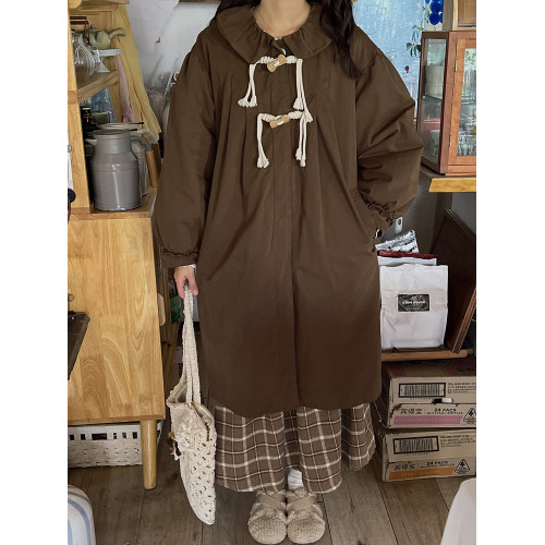 森系復古娃娃領夾棉棉衣外套冬季中長款加厚純棉棉服燈籠袖大衣 森系復古娃娃領夾棉棉衣外套冬季中長款加厚純棉棉服燈籠袖大衣