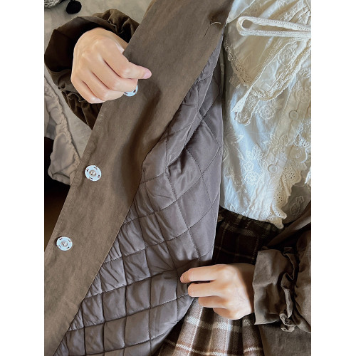 森系復古娃娃領夾棉棉衣外套冬季中長款加厚純棉棉服燈籠袖大衣 森系復古娃娃領夾棉棉衣外套冬季中長款加厚純棉棉服燈籠袖大衣