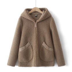 媽媽裝羊羔絨外套女秋冬新款大碼女裝時尚連帽顆粒絨皮毛一體大衣