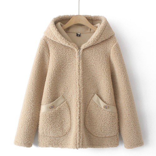 媽媽裝羊羔絨外套女秋冬新款大碼女裝時尚連帽顆粒絨皮毛一體大衣