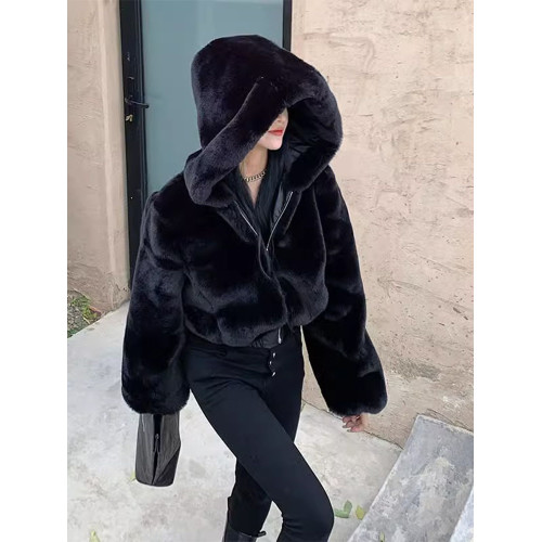 仿兔毛絨短款拉鍊外套女秋冬新款設計感小衆百搭加厚連帽衛衣夾克 仿兔毛絨短款拉鍊外套女秋冬新款設計感小衆百搭加厚連帽衛衣夾克