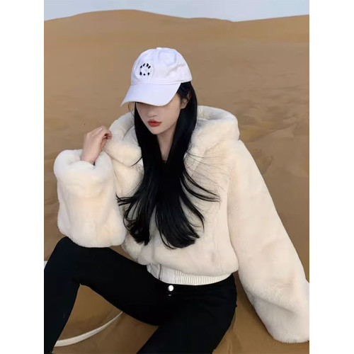 仿兔毛絨短款拉鍊外套女秋冬新款設計感小衆百搭加厚連帽衛衣夾克 仿兔毛絨短款拉鍊外套女秋冬新款設計感小衆百搭加厚連帽衛衣夾克