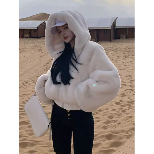 仿兔毛絨短款拉鍊外套女秋冬新款設計感小衆百搭加厚連帽衛衣夾克 仿兔毛絨短款拉鍊外套女秋冬新款設計感小衆百搭加厚連帽衛衣夾克