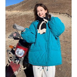 反季短款羽絨棉服女冬2025菱格加厚設計麵包服韓版寬松棉衣襖外套