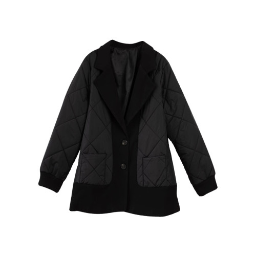 九月陌墨2025秋冬季新款歐版黑色西裝領拼接菱形格羽絨棉服外套女 九月陌墨2025秋冬季新款歐版黑色西裝領拼接菱形格羽絨棉服外套女