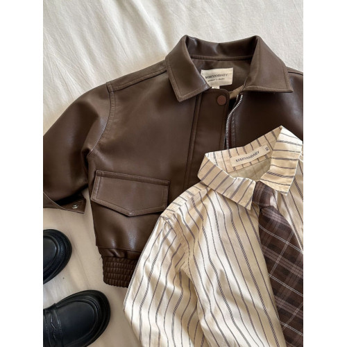 布呐呐兒2025童外套春秋季新品男女寶寶純色翻領皮夾克短款皮衣潮 布呐呐兒2025童外套春秋季新品男女寶寶純色翻領皮夾克短款皮衣潮