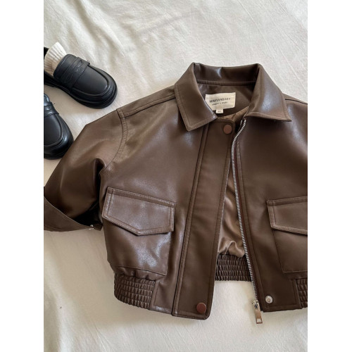 布呐呐兒2025童外套春秋季新品男女寶寶純色翻領皮夾克短款皮衣潮 布呐呐兒2025童外套春秋季新品男女寶寶純色翻領皮夾克短款皮衣潮