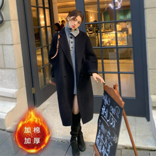 風衣中長款毛呢外套女秋冬夾棉學生顯瘦寬鬆過膝大衣雙排釦慵嬾風