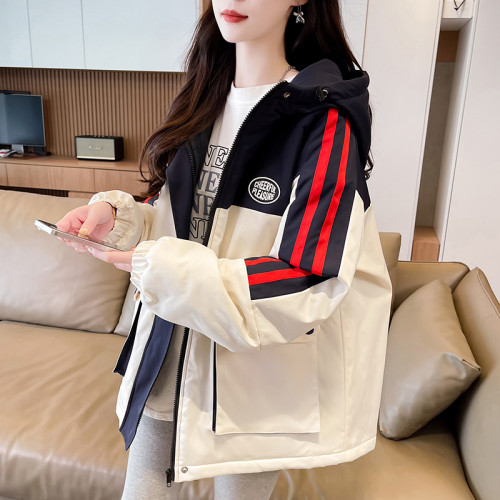 夾棉加厚沖鋒衣外套少女秋冬2025新款初中高中學生拼色工裝棉服潮