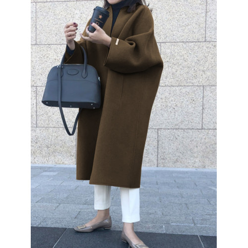 單日系毛呢外套2024秋冬寬松大碼中長款純色直筒加厚呢子大衣