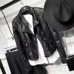 2025新款春秋立領皮衣女短款修身拉鍊時尚機車PU皮夾克長袖外套潮