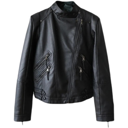 2025新款春秋立領皮衣女短款修身拉鍊時尚機車PU皮夾克長袖外套潮 2025新款春秋立領皮衣女短款修身拉鍊時尚機車PU皮夾克長袖外套潮