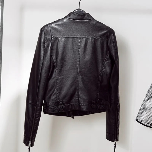 2025新款春秋立領皮衣女短款修身拉鍊時尚機車PU皮夾克長袖外套潮 2025新款春秋立領皮衣女短款修身拉鍊時尚機車PU皮夾克長袖外套潮