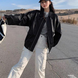 復古棕色皮衣外套女港風新款春秋季高級寬松美式復古機車夾克上衣