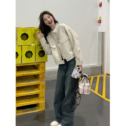 白色PU皮衣外套女短款2025秋新款韓系寬松小個子漂亮洋氣機車夾克