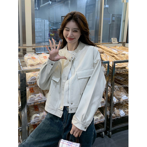 白色PU皮衣外套女短款2025秋新款韓系寬松小個子漂亮洋氣機車夾克 白色PU皮衣外套女短款2025秋新款韓系寬松小個子漂亮洋氣機車夾克