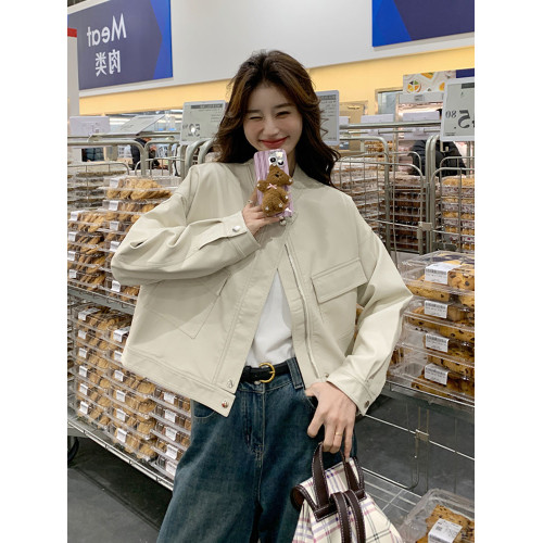 白色PU皮衣外套女短款2025秋新款韓系寬松小個子漂亮洋氣機車夾克 白色PU皮衣外套女短款2025秋新款韓系寬松小個子漂亮洋氣機車夾克