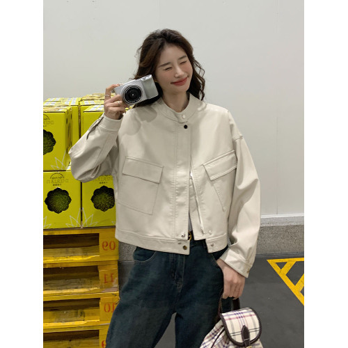 白色PU皮衣外套女短款2025秋新款韓系寬松小個子漂亮洋氣機車夾克 白色PU皮衣外套女短款2025秋新款韓系寬松小個子漂亮洋氣機車夾克
