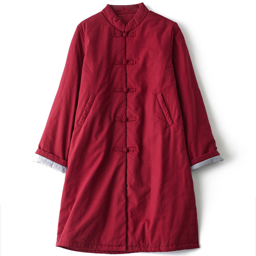 復古棉衣中長款棉麻夾棉加厚袍子中式盤釦棉服禪修服棉襖女冬外套 復古棉衣中長款棉麻夾棉加厚袍子中式盤釦棉服禪修服棉襖女冬外套