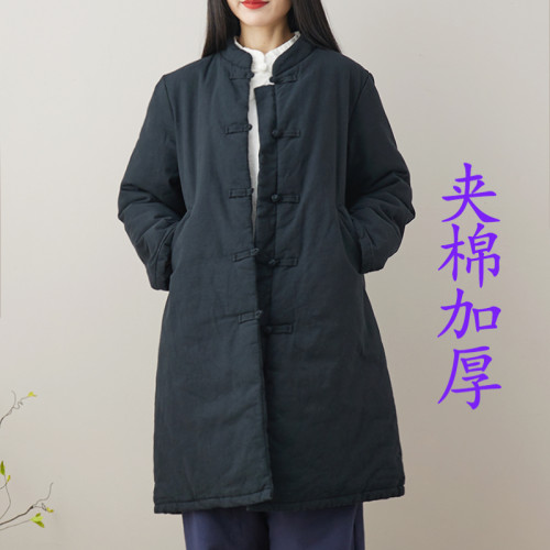 復古棉衣中長款棉麻夾棉加厚袍子中式盤釦棉服禪修服棉襖女冬外套 復古棉衣中長款棉麻夾棉加厚袍子中式盤釦棉服禪修服棉襖女冬外套