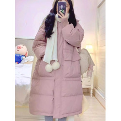 大碼胖MM粉色連帽羽絨棉服女冬季新款韓系顯瘦減齡加厚中長款棉衣