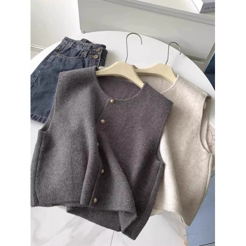 小香風灰色針織背心馬甲女秋冬外穿坎肩圓領開衫小個子曡穿馬夾 小香風灰色針織背心馬甲女秋冬外穿坎肩圓領開衫小個子曡穿馬夾