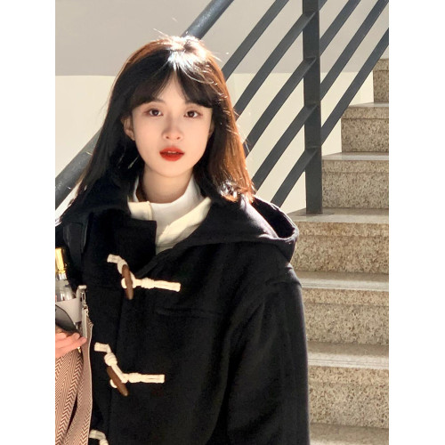 牛角釦毛呢外套女小個子2025新款秋冬韓系學院高級感羊毛呢子大衣 牛角釦毛呢外套女小個子2025新款秋冬韓系學院高級感羊毛呢子大衣