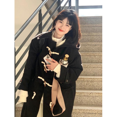 牛角釦毛呢外套女小個子2025新款秋冬韓系學院高級感羊毛呢子大衣 牛角釦毛呢外套女小個子2025新款秋冬韓系學院高級感羊毛呢子大衣