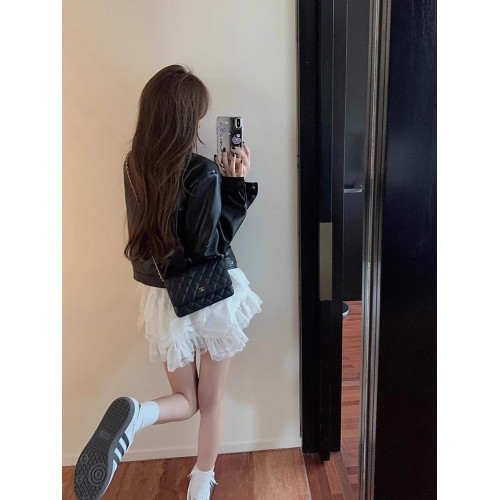 小個子甜辣機車皮衣夾克女2025秋季韓版黑色復古翻領上衣短款外套 小個子甜辣機車皮衣夾克女2025秋季韓版黑色復古翻領上衣短款外套