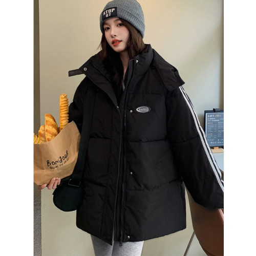 少女大童初中生黑色羽絨服2025冬季新款高中學生寬松棉衣加厚外套