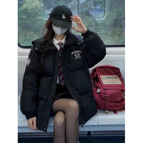 少女大童初中生黑色羽絨服2025冬季新款高中學生寬松棉衣加厚外套