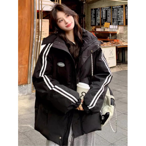 少女大童初中生黑色羽絨服2025冬季新款高中學生寬松棉衣加厚外套