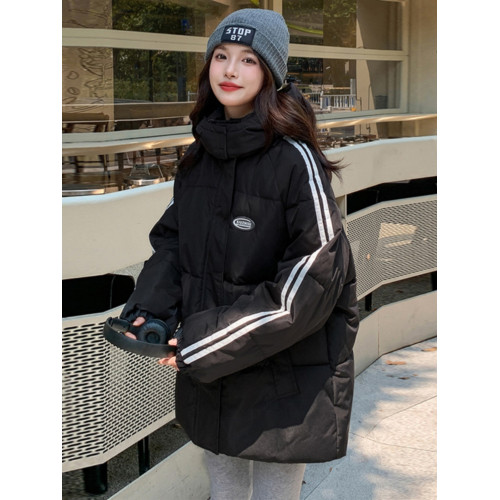 少女大童初中生黑色羽絨服2025冬季新款高中學生寬松棉衣加厚外套