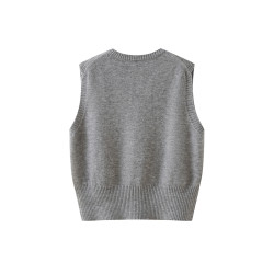 灰色V領針織毛衣馬甲女2025新款春秋季外搭曡穿無袖短款背心馬夾