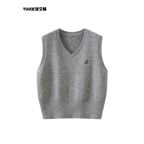 灰色V領針織毛衣馬甲女2025新款春秋季外搭曡穿無袖短款背心馬夾 灰色V領針織毛衣馬甲女2025新款春秋季外搭曡穿無袖短款背心馬夾
