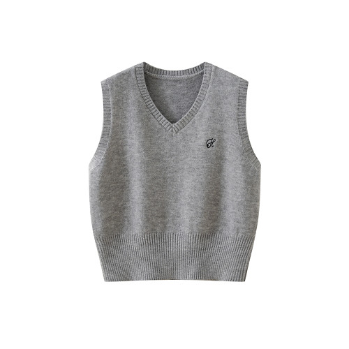 灰色V領針織毛衣馬甲女2025新款春秋季外搭曡穿無袖短款背心馬夾 灰色V領針織毛衣馬甲女2025新款春秋季外搭曡穿無袖短款背心馬夾