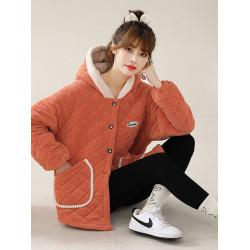 冬季加絨加厚罩衣女裝防寒外套棉罩衣加絨棉衣家居服小個子棉衣女