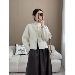 氣質雙面羊絨大衣女短款2025新款單排釦雙面呢圓領小香風毛呢外套