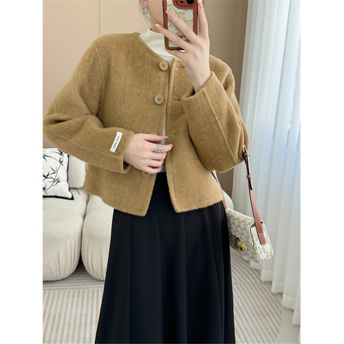 氣質雙面羊絨大衣女短款2025新款單排釦雙面呢圓領小香風毛呢外套