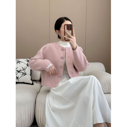 氣質雙面羊絨大衣女短款2025新款單排釦雙面呢圓領小香風毛呢外套