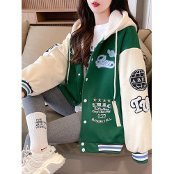 加絨加厚棒球服外套女冬2024新款今年流行美式復古學院風保暖棉服