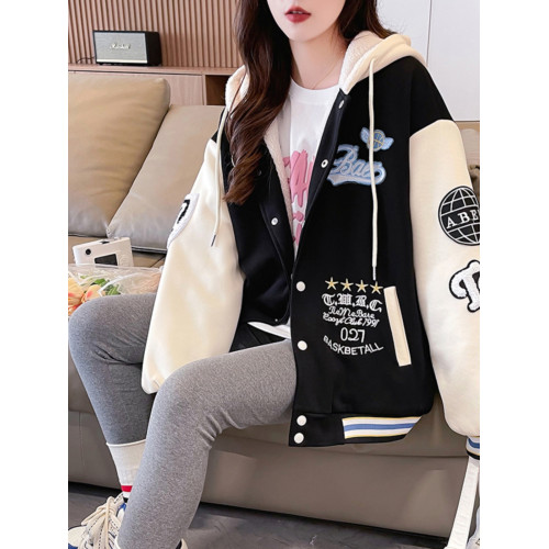 加絨加厚棒球服外套女冬2024新款今年流行美式復古學院風保暖棉服 加絨加厚棒球服外套女冬2024新款今年流行美式復古學院風保暖棉服