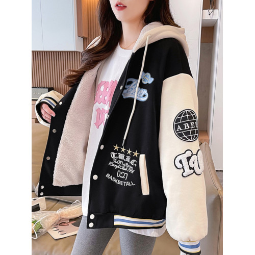 加絨加厚棒球服外套女冬2024新款今年流行美式復古學院風保暖棉服 加絨加厚棒球服外套女冬2024新款今年流行美式復古學院風保暖棉服