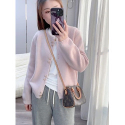 溫柔風粉色毛衣女秋冬季設計感小衆長袖寬松外穿軟糯短款針織上衣