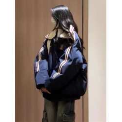 潮牌美式oversize翻領棉服女2025新款冬季加厚夾棉外套超好看棉襖