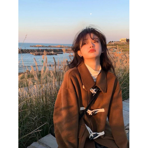 獨特超好看深冬黑色牛角釦呢子大衣女入冬季2025新款毛呢外套加厚