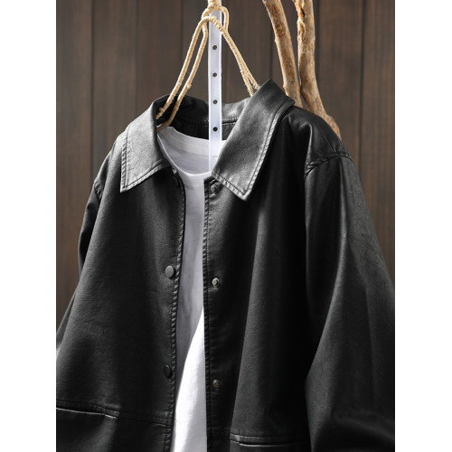 黑色皮衣外套女2025新款秋冬翻領爆款酷颯風小個子加厚夾棉皮夾克 黑色皮衣外套女2025新款秋冬翻領爆款酷颯風小個子加厚夾棉皮夾克